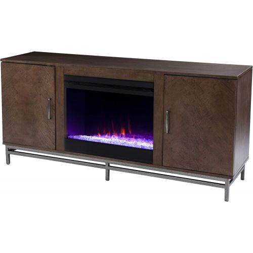  Furniture HotSpot Dibbonly Color Changing Fireplace w/ Media Storage, Brown and Matte Silver