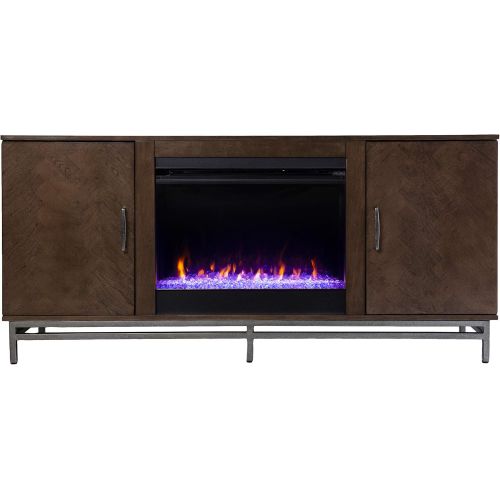  Furniture HotSpot Dibbonly Color Changing Fireplace w/ Media Storage, Brown and Matte Silver