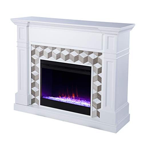  Furniture HotSpot Darvingmore Color Changing Fireplace with Marble Surround, White and Brown