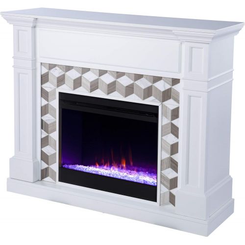  Furniture HotSpot Darvingmore Color Changing Fireplace with Marble Surround, White and Brown