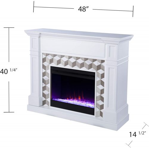  Furniture HotSpot Darvingmore Color Changing Fireplace with Marble Surround, White and Brown