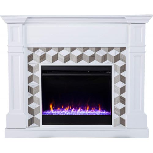  Furniture HotSpot Darvingmore Color Changing Fireplace with Marble Surround, White and Brown