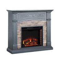 Furniture HotSpot Seneca Electric Media Fireplace Gray w/ Weathered Stone