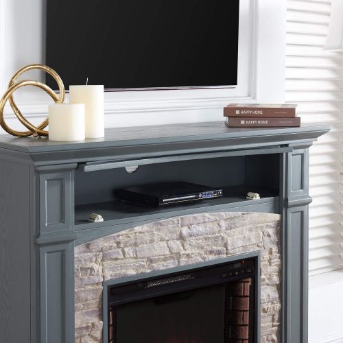  Furniture HotSpot Seneca Electric Media Fireplace Gray w/ Weathered Stone