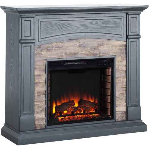  Furniture HotSpot Seneca Electric Media Fireplace Gray w/ Weathered Stone