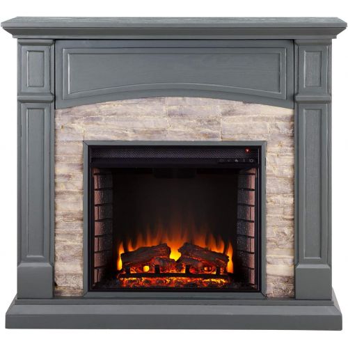  Furniture HotSpot Seneca Electric Media Fireplace Gray w/ Weathered Stone