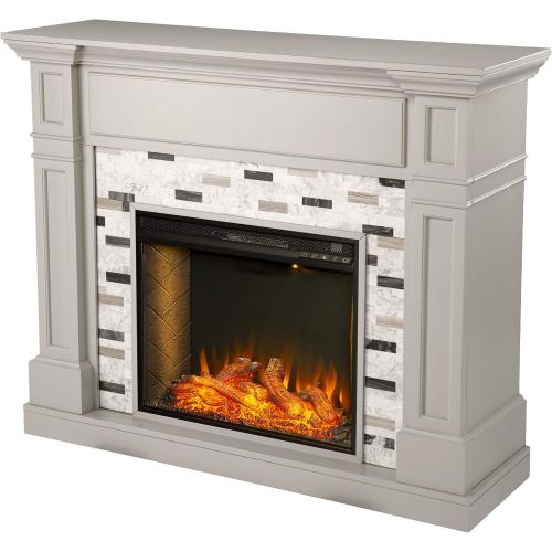  Furniture HotSpot Birkover Alexa Enabled Fireplace with Marble Surround, Gray and Black