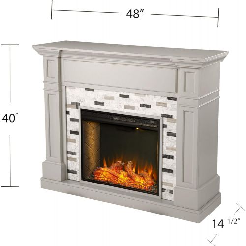  Furniture HotSpot Birkover Alexa Enabled Fireplace with Marble Surround, Gray and Black