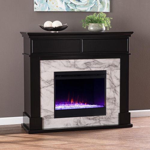  Furniture HotSpot SEI Furniture Petradale Color Changing Electric Fireplace, Black and White