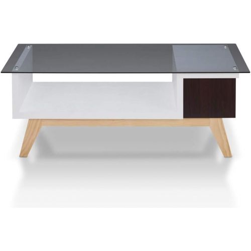  Furniture of America Starmi Mid-Century Modern Two-Tone Glass Top Coffee Table Espresso