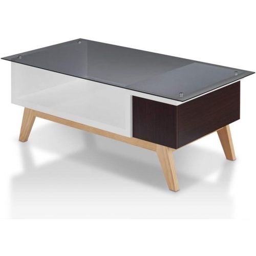  Furniture of America Starmi Mid-Century Modern Two-Tone Glass Top Coffee Table Espresso