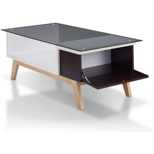  Furniture of America Starmi Mid-Century Modern Two-Tone Glass Top Coffee Table Espresso