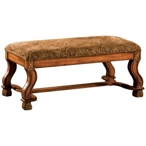  Furniture of America Valencia Fabric Accent Bench, Antique Oak