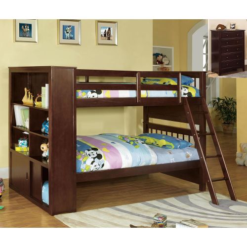  Furniture of America Multi-Functional Espresso Finish Twin Over Twin Bookshelf Bunk Bed/Chest Set