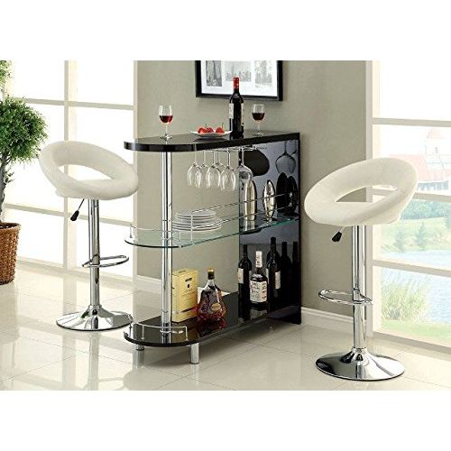  Furniture of America Furniture Of America IDF-BT8333-BK Numbi Black Gloss Lacquer Mini Server In Glass Middle Shelf