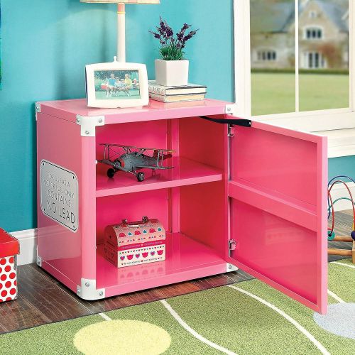  Furniture of America Jessie Pink Metal Racing 2-Shelf Nightstand