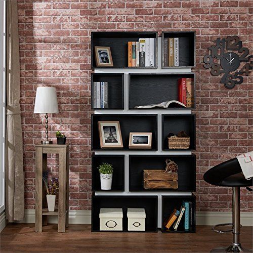  Furniture of America Bautista 10 Shelf Bookcase in Black and White