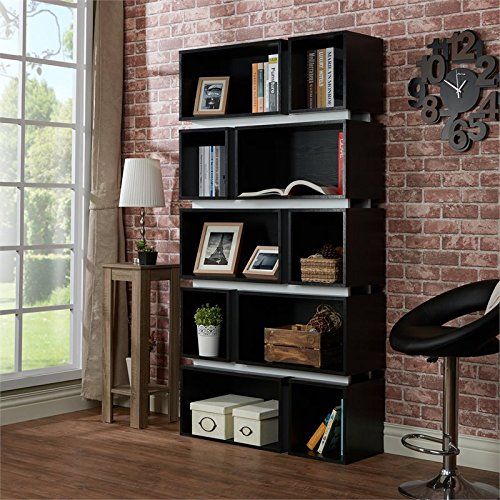  Furniture of America Bautista 10 Shelf Bookcase in Black and White
