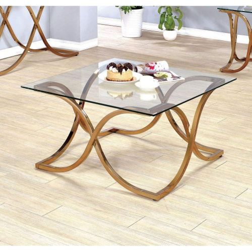  Furniture of America IDF-4233CPN-C Lexine Curved X-Frame Champagne Coffee Table