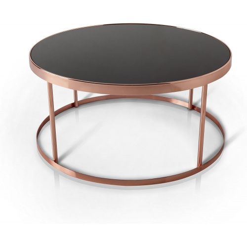  Furniture of America Cora Contemporary Black Glass Top Round Coffee Table, Rose Gold