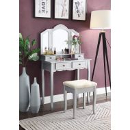 FurnitureMaxx Sanlo Silver Wooden Vanity, Make Up Table and Stool Set