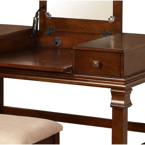  FurnitureMaxx Angela Two Piece Vanity Set in Rich Walnut Finish