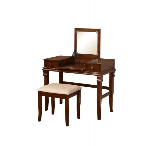  FurnitureMaxx Angela Two Piece Vanity Set in Rich Walnut Finish