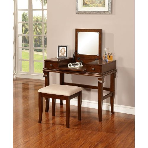  FurnitureMaxx Angela Two Piece Vanity Set in Rich Walnut Finish