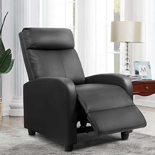  Furniwell Recliner Chair Massage Home Theater Seating Wing Back PU Leather Modern Single Living Room Reclining Sofa with Footrest (Black)