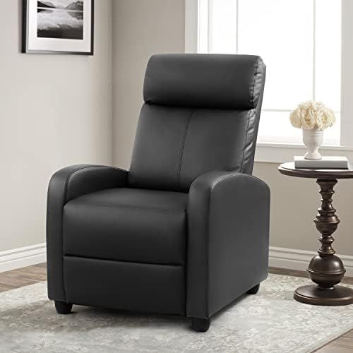  Furniwell Recliner Chair Massage Home Theater Seating Wing Back PU Leather Modern Single Living Room Reclining Sofa with Footrest (Black)