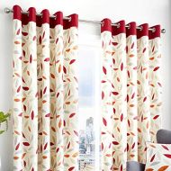 Fusion Beechwood Leaf Red Fully Lined Eyelet Grommet Top Curtains > 66 Wide x 90 Drop