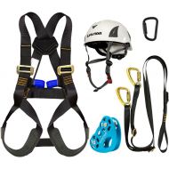 [아마존베스트]Fusion Climb Kids Backyard Zip Line Kit Harness Lanyard Trolley Carabiner Helmet Bundle FK-K-HLTCH-02