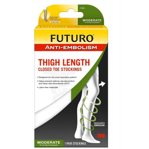  Futuro FUTURO Graduated Compression Anti-Embolism Stockings, Thigh Length, Closed Toe, Large Regular, White