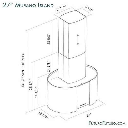  Futuro Futuro Murano Glow 27 Inch Island-mount Range Hood with Unique Designer Glass, Ultra-Quiet, with Blower