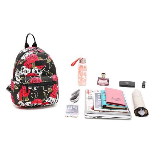  Fvstar Travel Backpack Purse Skull Mini Cute Lightweight Canvas Outdoor School Satchel Rucksack Daypack for Teens Girls Women
