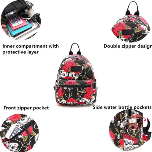  Fvstar Travel Backpack Purse Skull Mini Cute Lightweight Canvas Outdoor School Satchel Rucksack Daypack for Teens Girls Women