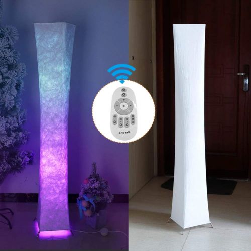  Soft Light Slim Floor Lamp with Remote Control, Fy-Light 52RGB Color Changing LED Tyvek Fabric Shade Dimmable & 2 Smart LED Bulbs for Livingroom,Bedroom