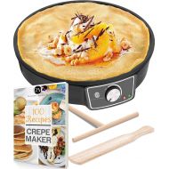 [아마존베스트]G&M Kitchen Essentials Crepe Maker Machine (Lifetime Warranty), Pancake Griddle  Nonstick 12” Electric Griddle  Pancake Maker, Batter Spreader, Wooden Spatula  Crepe Pan for Roti, Tortilla, Blintzes 