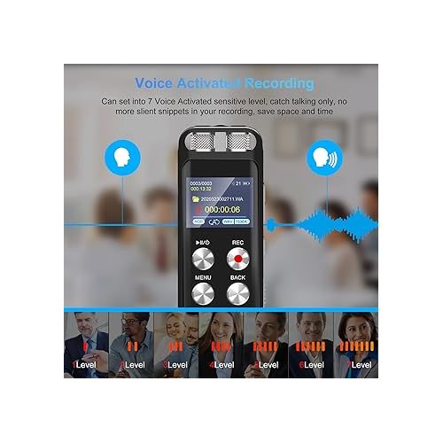  72GB Digital Voice Recorder: Voice Activated Recorders with Playback, Audio Recording Device for Lectures Meetings, Dictaphone Sound Portable Tape Recorder with Password | USB
