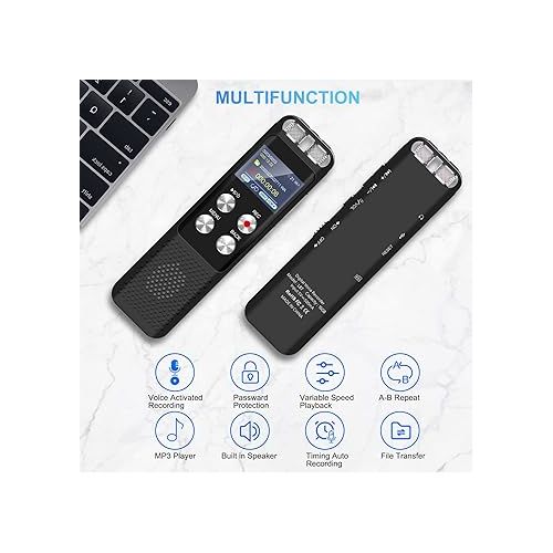  72GB Digital Voice Recorder: Voice Activated Recorder with Playback, Audio Recording Device for Lectures Meetings, Dictaphone Sound Tape Recorder with Password | USB
