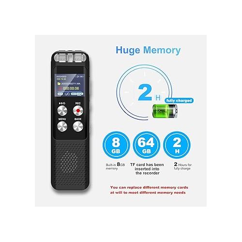  72GB Digital Voice Recorder: Voice Activated Recorders with Playback, Audio Recording Device for Lectures Meetings, Dictaphone Sound Portable Tape Recorder with Password | USB