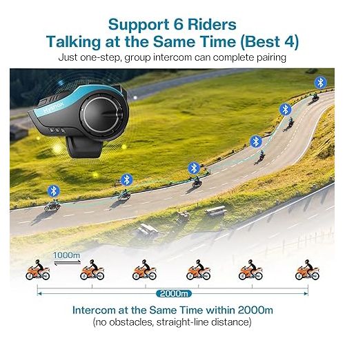  Motorcycle Bluetooth Helmet Headset 10 Riders Group Motorbike Intercom with Music Sharing FM Hand-free Call Bluetooth 5.0 Helmet Communication System for Ski/ATV/Dirt Motorbike/Off Road Work with Siri