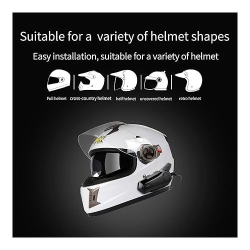  Motorcycle Helmet Headset E1,2 Riders Motorbike Intercom Headset with CVC Noise Cancellation Stereo Music IPX6 Waterproof for Full face Helmet（E1,Black）