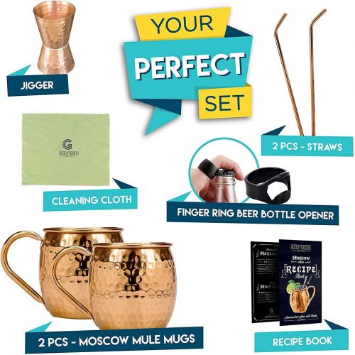  [아마존베스트]GoodyGoods-home styling GoodyGoods Moscow Mule Copper Mugs: Make Any Drink Taste Much Better! 100% Pure Solid Copper His & Hers Gift Set- 2 Hammered 16 OZ Copper Caps 2 Unique Straws, Jigger & Recipe Book