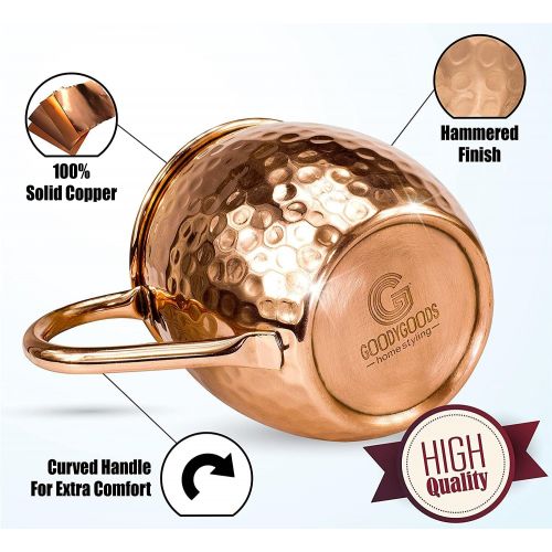  [아마존베스트]GoodyGoods-home styling GoodyGoods Moscow Mule Copper Mugs: Make Any Drink Taste Much Better! 100% Pure Solid Copper His & Hers Gift Set- 2 Hammered 16 OZ Copper Caps 2 Unique Straws, Jigger & Recipe Book