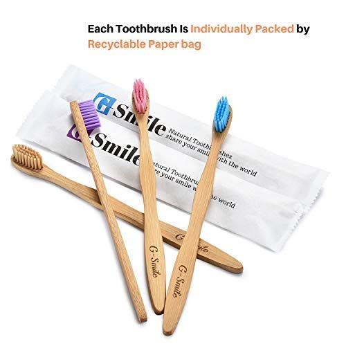  G-Smile 28 Eco-Friendly Bamboo Toothbrushes With BPA Free Nylon Bristles, In 4 Colors and Individually Packaged...