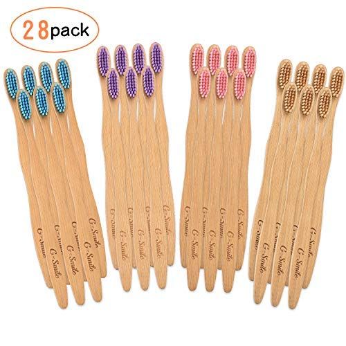  G-Smile 28 Eco-Friendly Bamboo Toothbrushes With BPA Free Nylon Bristles, In 4 Colors and Individually Packaged...