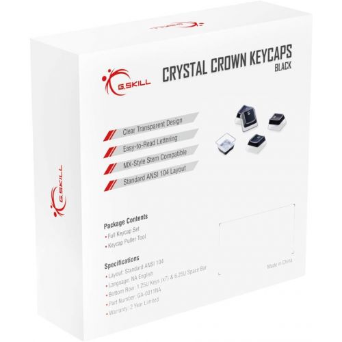  G.SKILL Crystal Crown Keycaps - Keycap Set with Transparent Layer for Mechanical Keyboards, Full 104 Key, Standard ANSI 104 English (US) Layout - Black