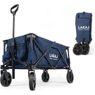 Collapsible Folding Wagon, Heavy Duty Foldable Wagon, Portable Wagon Cart with All Terrain Narrow Wheels for Outdoor Garden, Picnic, Beach, Sports, Camping (Blue)