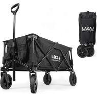 Collapsible Folding Wagon, Heavy Duty Foldable Wagon, Portable Wagon Cart with All Terrain Narrow Wheels for Outdoor Garden, Picnic, Beach, Sports, Camping (Black)